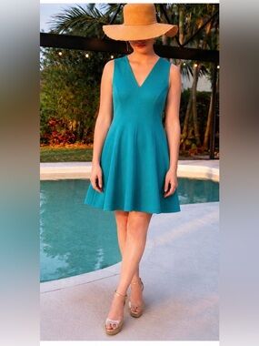 Lilly Pulitzer Brielle Teal Ribbed Fit & Flare Dress Sz M